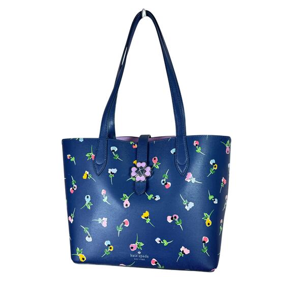Kate Spade Purse Tote Kaci Wildflower Ditsy Small Tote, Blue Multi Preppy - Picture 1 of 14